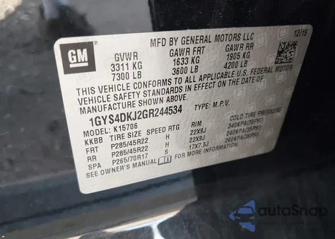 2016 Cadillac Escalade Platinum from USA, damaged, VIN 1GYS4DKJ2GR244534